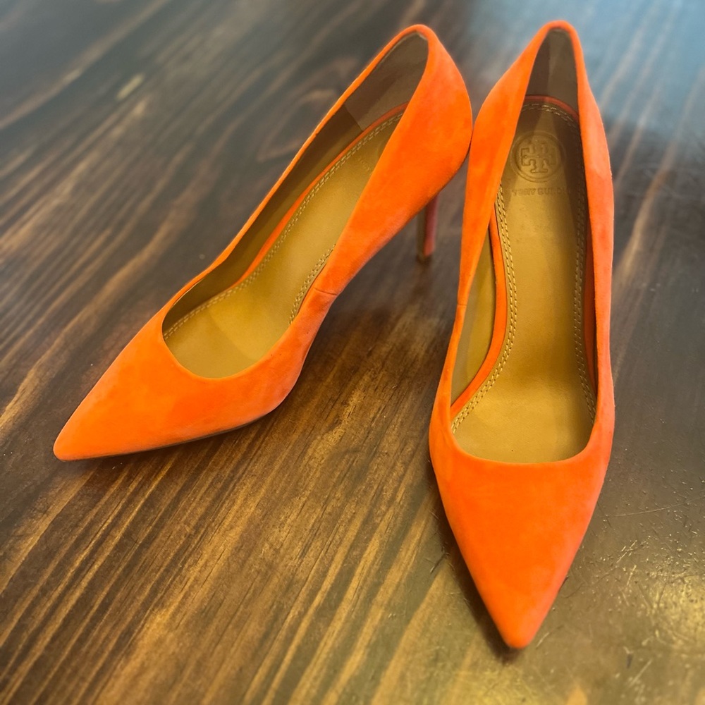 Tory Burch Orange Suede Stiletto Heels; Like New Condition